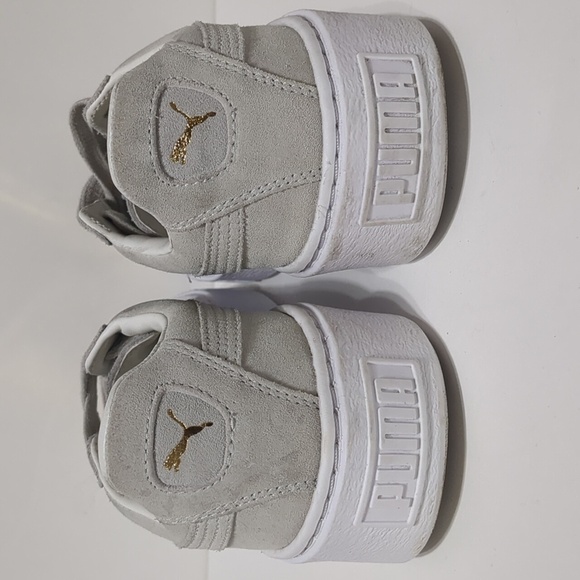 Puma Gray Suede Gold Patent Toe Creeper Platform Sneakers women's 8.5 - Picture 6 of 9